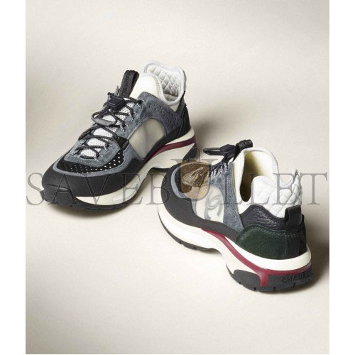 CHANEL SNEAKERS 		FABRIC, SUEDE CALFSKIN, MESH & FABRIC			BLACK, DARK GRAY, WHITE & LIGHT GRAY G39488 Y56142 K4948