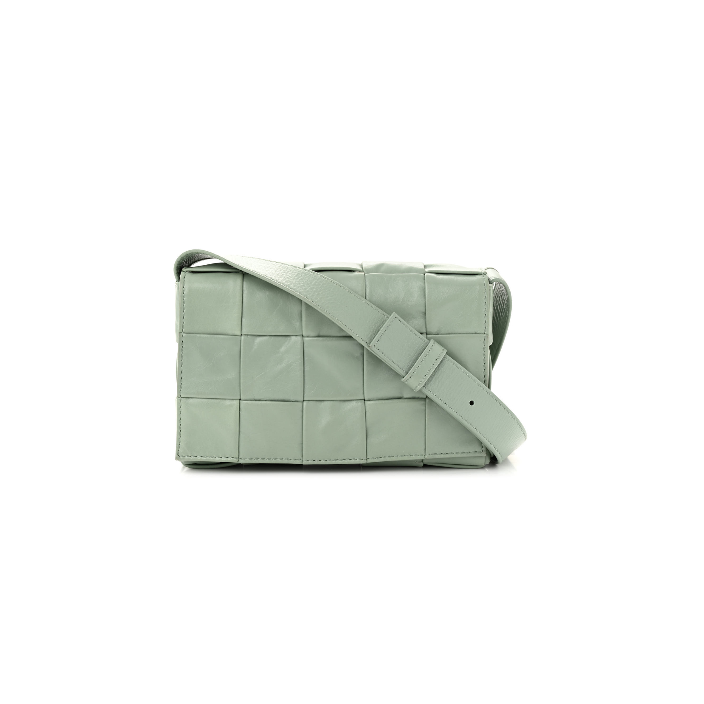 BOTTEGA VENETA PAPER CALFSKIN MAXI INTRECCIO CASSETTE CROSSBODY BAG SAGE (19*12*4cm)