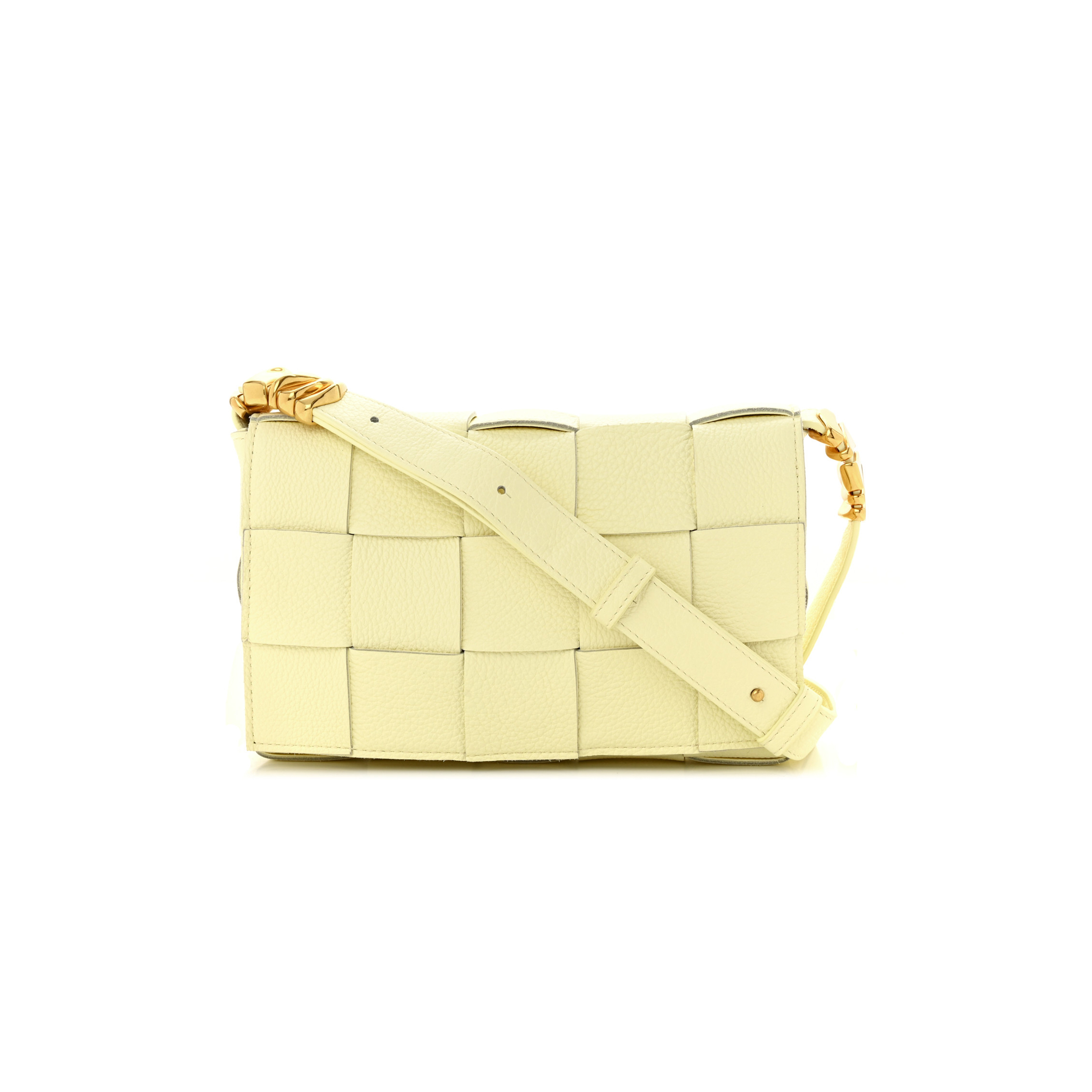 BOTTEGA VENETA GRAINED CALFSKIN MAXI INTRECCIATO CASSETTE CROSSBODY BAG ICE CREAM (23*15*5.5cm)