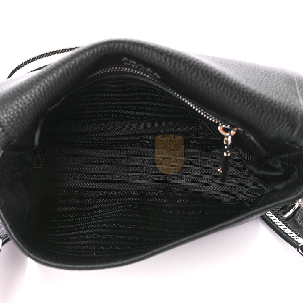 PRADA VITELLO DAINO FLOU FLAP CROSSBODY BLACK (23*15*8cm)