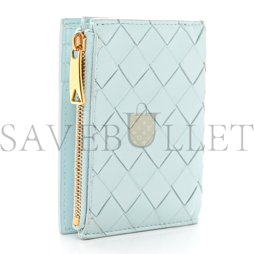 BOTTEGA VENETA NAPPA INTRECCIATO BIFOLD ZIP WALLET TEAL WASHED (10*11*1cm)