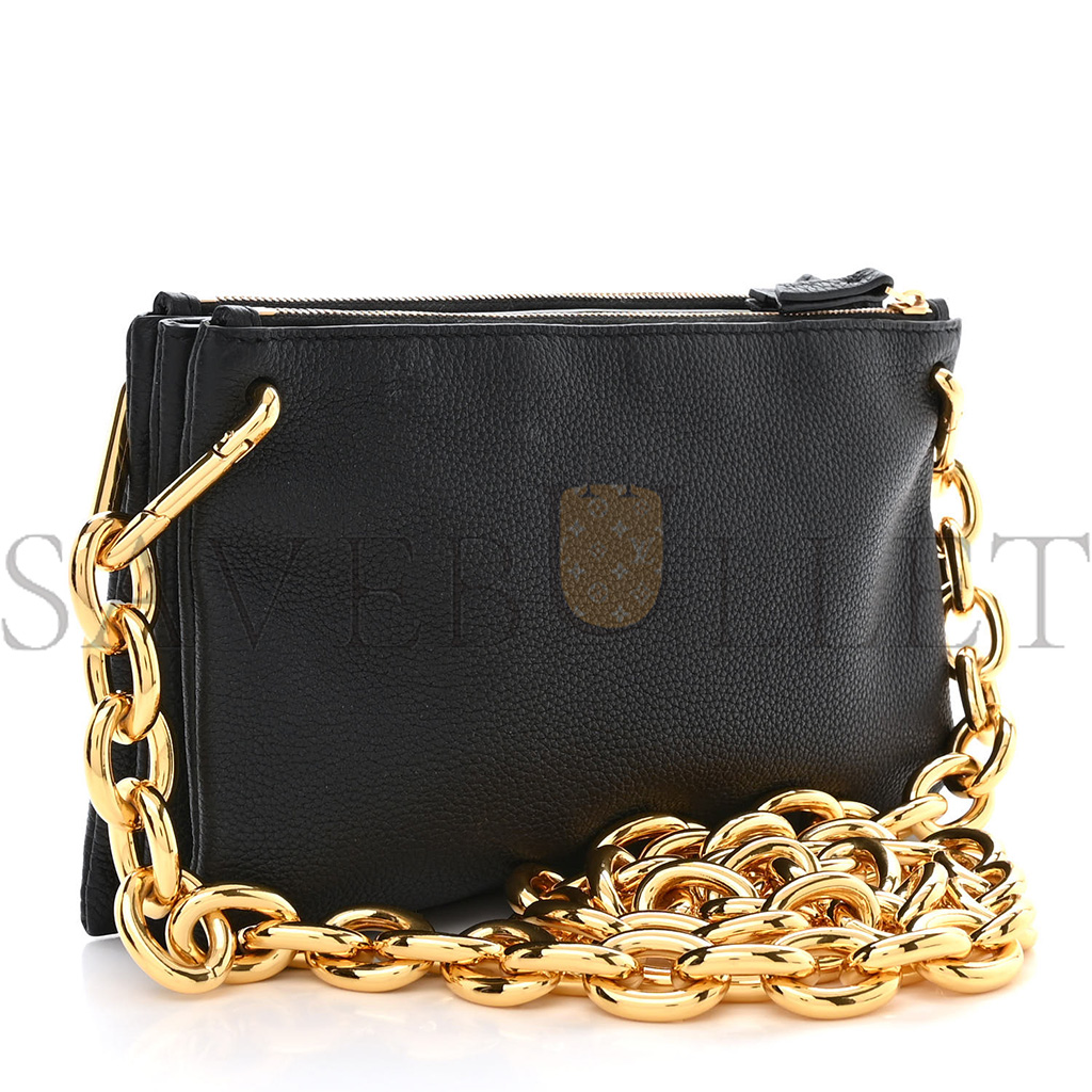 BOTTEGA VENETA GRAINED CALFSKIN SAINT GERMAIN CHAIN CROSSBODY POUCH BLACK (23*13*3cm)