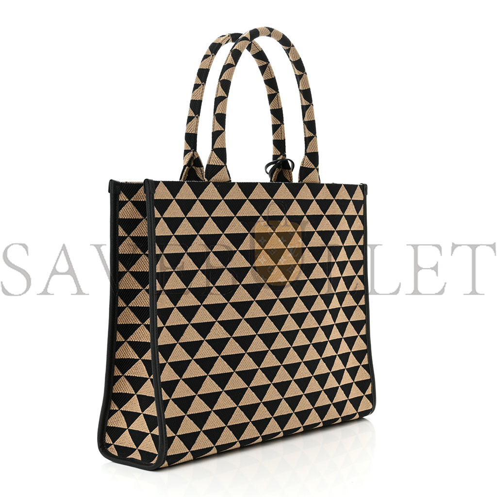 PRADA JACQUARD SAFFIANO TRIANGOLO SYMBOLE EMBROIDERED LARGE TOTE BLACK CORDA (39*31*10cm)