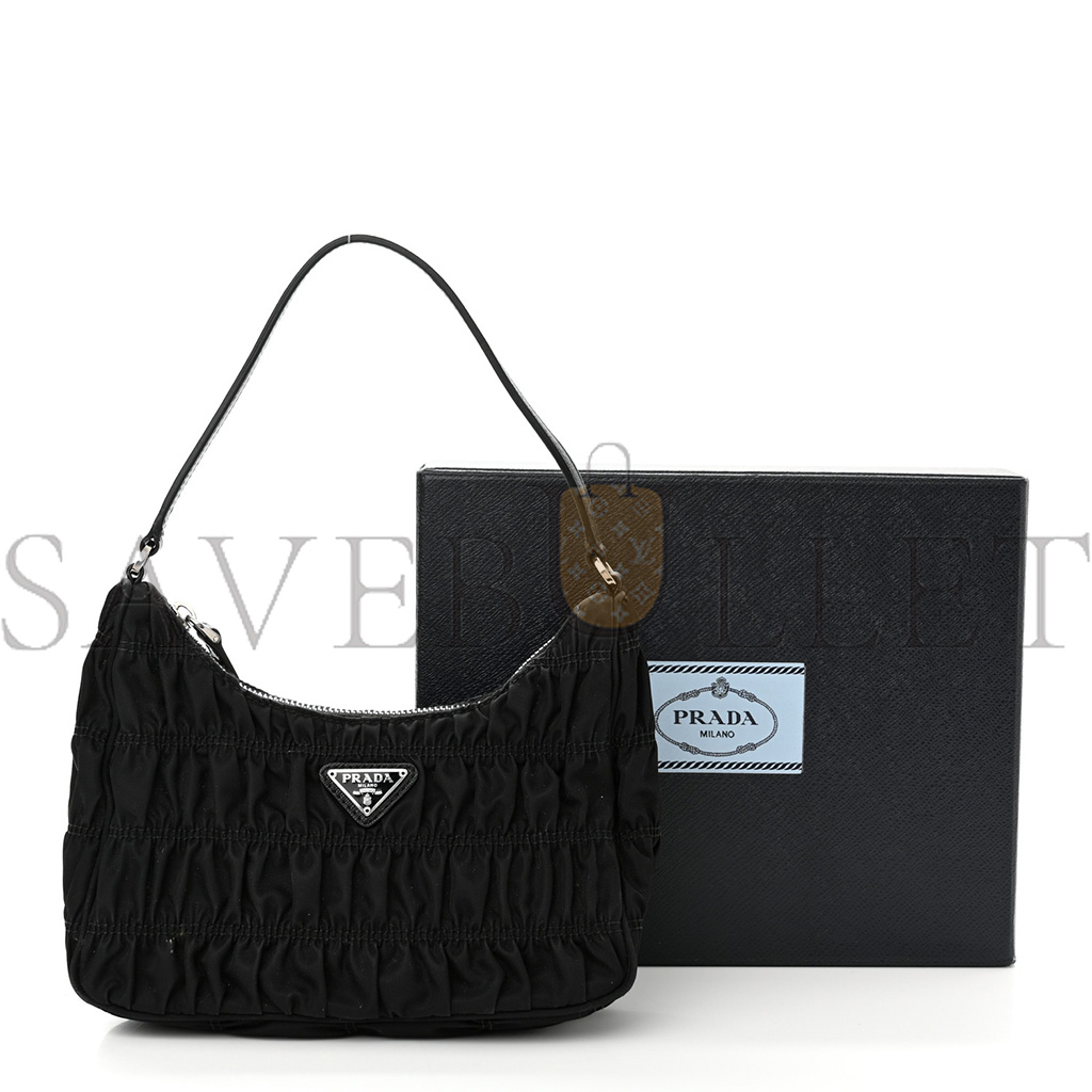 PRADA TESSUTO NYLON GAUFRE SHOULDER BAG BLACK (20*17*6cm)