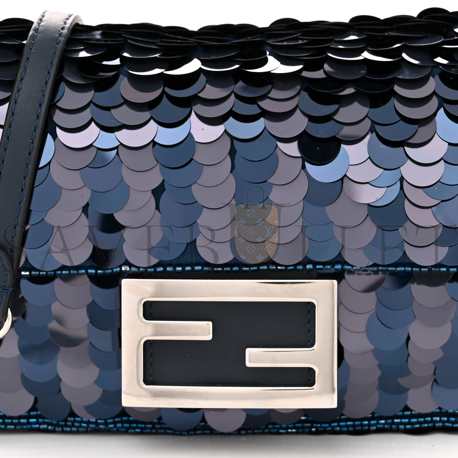 FENDI SEQUIN PAILLETTES SHINY NAPPA PEQUIN MINI BAGUETTE DARK BLUE LUNAI (18*13*5cm)