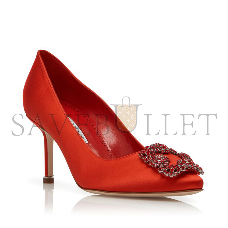 MANOLO BLAHNIK HANGISI RED 70 RED SATIN JEWEL BUCKLE PUMPS 422-1472-0001 MANOLO BLAHNIK HANGISI RED 70 RED SATIN JEWEL BUCKLE PUMPS 422-1472-0001