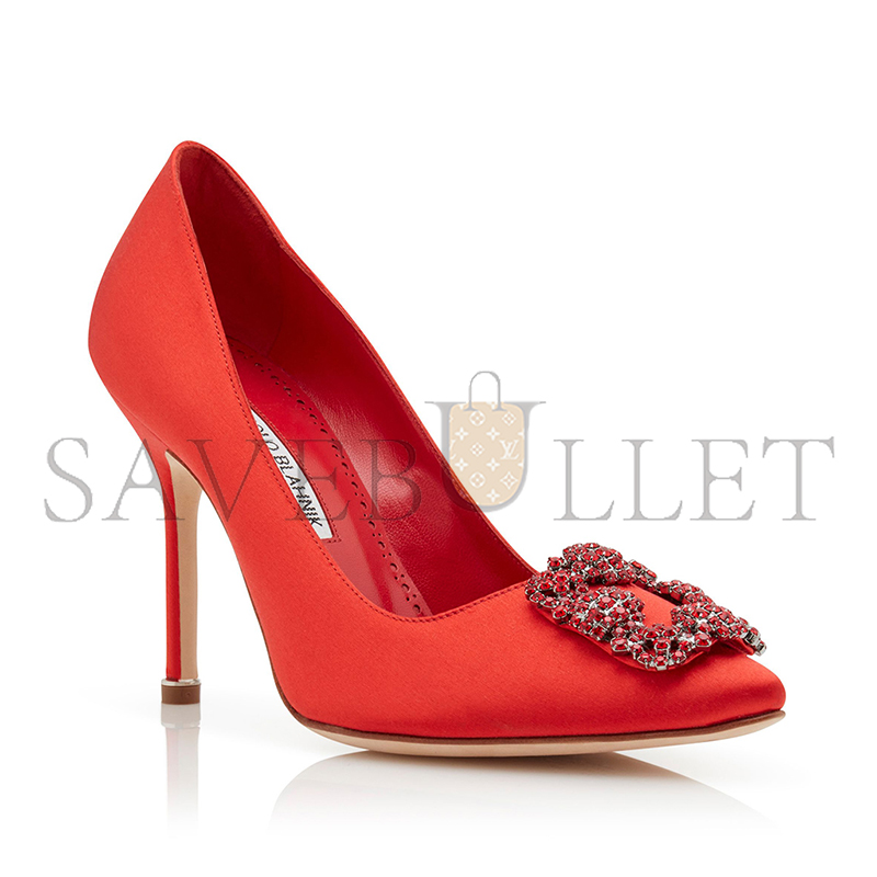 MANOLO BLAHNIK HANGISI RED RED SATIN JEWEL BUCKLE PUMPS 422-1409-0001 MANOLO BLAHNIK HANGISI RED RED SATIN JEWEL BUCKLE PUMPS 422-1409-0001