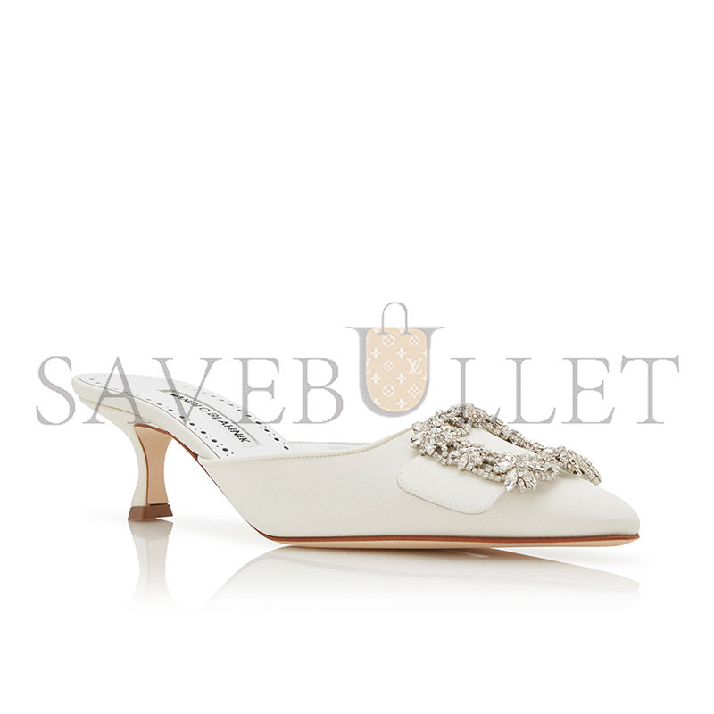 MANOLO BLAHNIK MAYSALE BRIDAL WHITE CREPE DE CHINE JEWEL BUCKLE MULES 118-0115-0003 MANOLO BLAHNIK MAYSALE BRIDAL WHITE CREPE DE CHINE JEWEL BUCKLE MULES 118-0115-0003