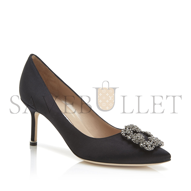 MANOLO BLAHNIK HANGISI 70 BLACK SATIN JEWEL BUCKLE PUMPS 9XX-0662-0042 MANOLO BLAHNIK HANGISI 70 BLACK SATIN JEWEL BUCKLE PUMPS 9XX-0662-0042