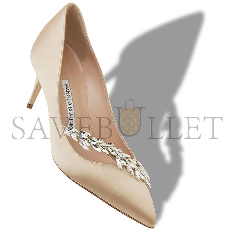 MANOLO BLAHNIK NADIRA 70 BEIGE SATIN JEWEL BUCKLE PUMPS 9XX-0368-0048 MANOLO BLAHNIK NADIRA 70 BEIGE SATIN JEWEL BUCKLE PUMPS 9XX-0368-0048