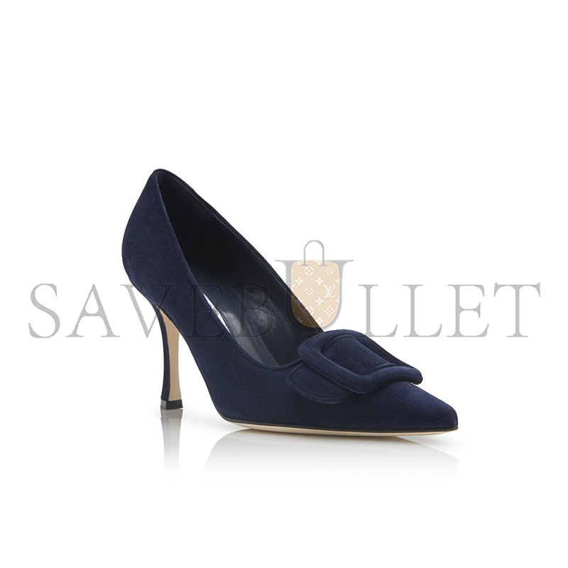 MANOLO BLAHNIK MAYSALEPUMP 90 NAVY BLUE SUEDE BUCKLE DETAIL PUMPS 219-0174-0010 MANOLO BLAHNIK MAYSALEPUMP 90 NAVY BLUE SUEDE BUCKLE DETAIL PUMPS 219-0174-0010