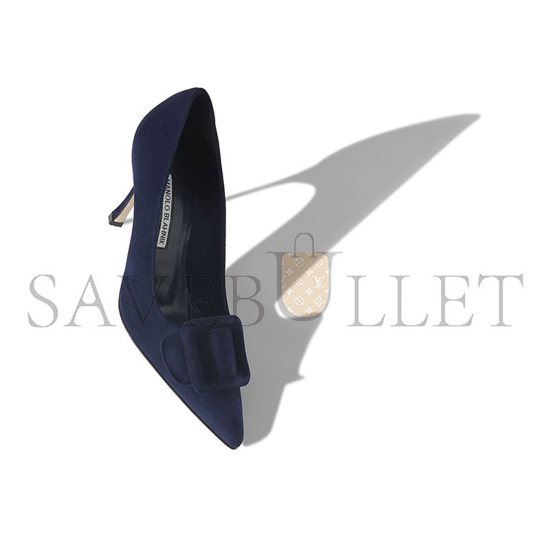 MANOLO BLAHNIK MAYSALEPUMP 90 NAVY BLUE SUEDE BUCKLE DETAIL PUMPS 219-0174-0010 MANOLO BLAHNIK MAYSALEPUMP 90 NAVY BLUE SUEDE BUCKLE DETAIL PUMPS 219-0174-0010