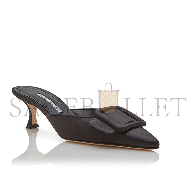 MANOLO BLAHNIK MAYSALE BLACK COTTON BUCKLE DETAIL MULES 125-2920-0002 MANOLO BLAHNIK MAYSALE BLACK COTTON BUCKLE DETAIL MULES 125-2920-0002
