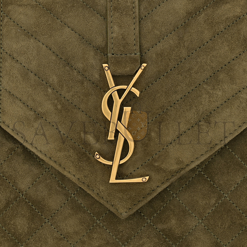 YSL ENVELOPE MEDIUM CHAIN BAG IN SUDE SHOULDER BAG GREEN 4872061546603 (24*17.5*6cm)