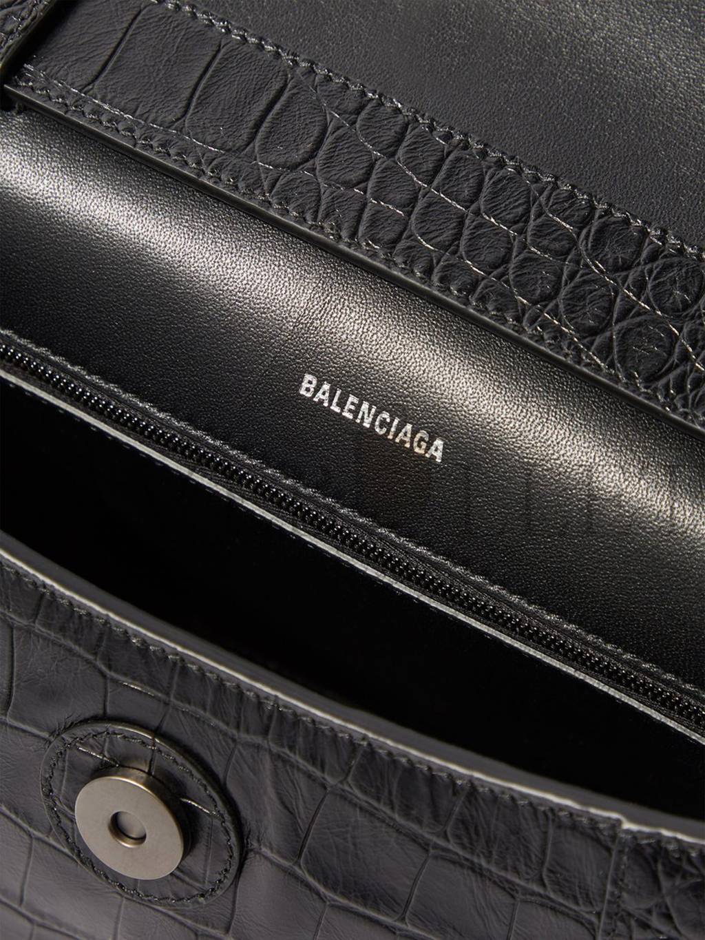 BALENCIAGA BLACK DOWNTOWN CROCODILE-EFFECT LEATHER SHOULDER BAG MATCHESFASHION US (29*18*11cm)