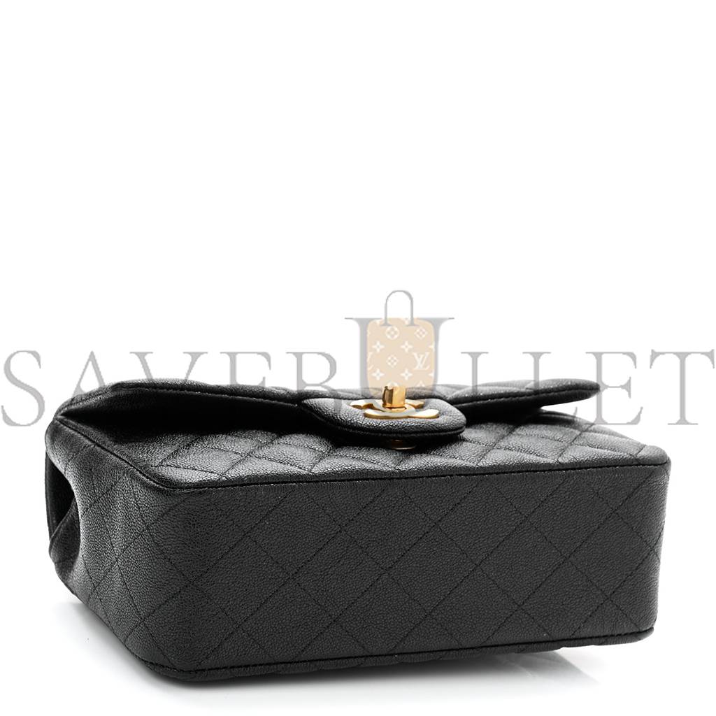 CHANEL CAVIAR QUILTED MINI TOP HANDLE RECTANGULAR FLAP BLACK GOLD HARDWARE (20*12*7cm)