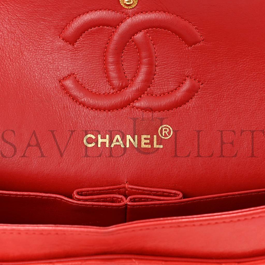 CHANEL LAMBSKIN QUILTED SMALL DOUBLE FLAP RED GOLD HARDWARE (23*14*6cm)