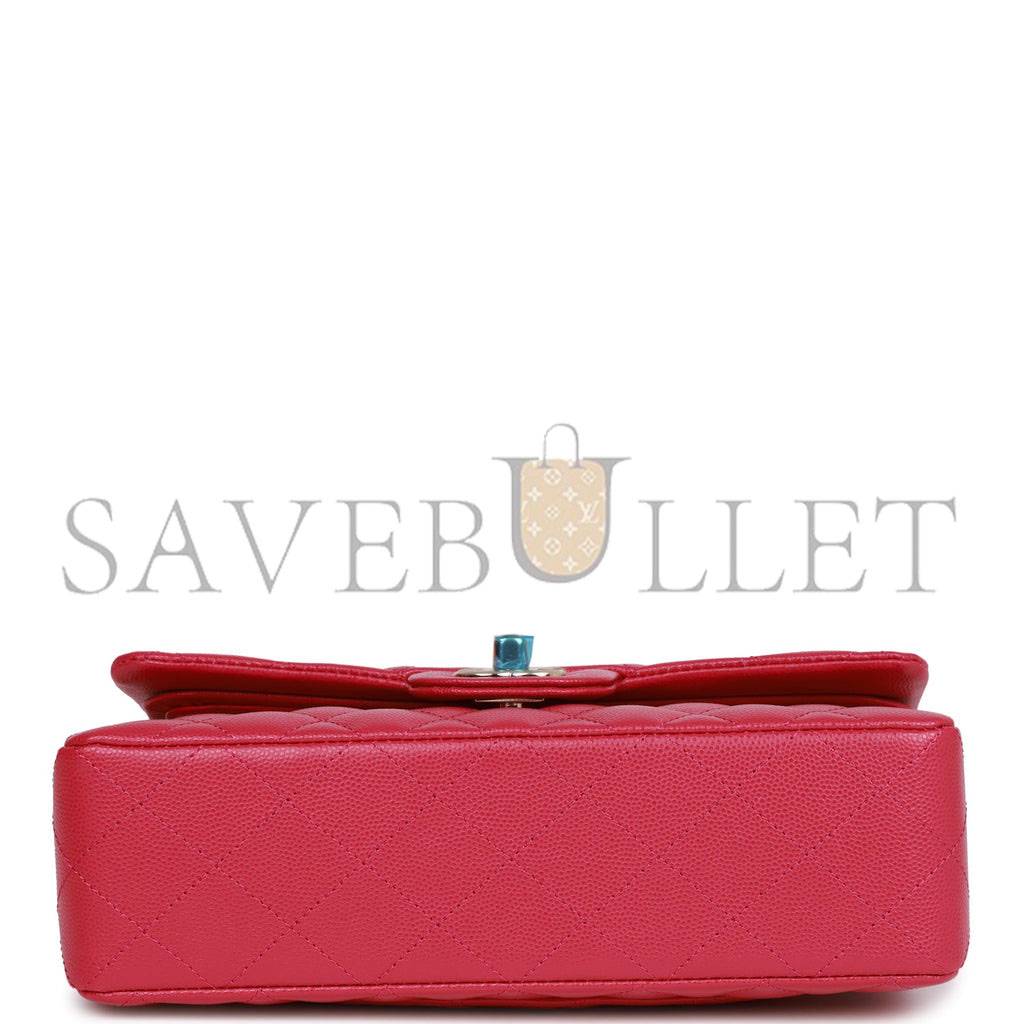 CHANEL SMALL CLASSIC DOUBLE FLAP FUCHSIA CAVIAR LIGHT GOLD HARDWARE (23*13*6cm)