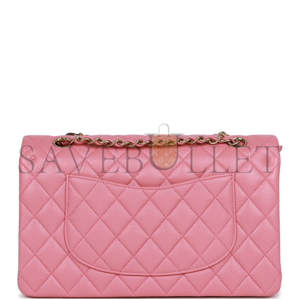 CHANEL MEDIUM CLASSIC DOUBLE FLAP BAG DARK PINK CAVIAR LIGHT GOLD HARDWARE (25*15*7cm)