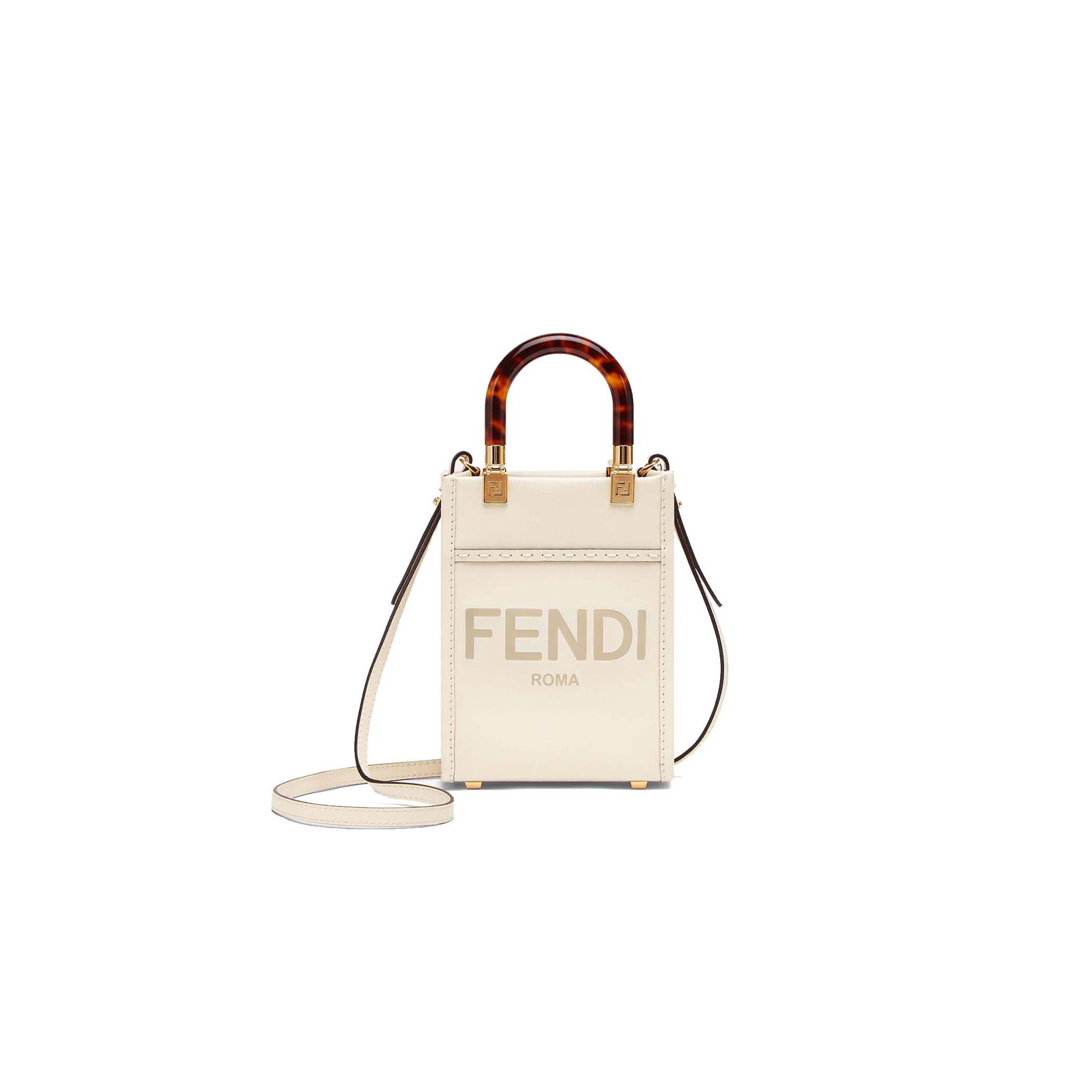 FENDI MINI SUNSHINE SHOPPER - WHITE LEATHER MINI-BAG 8BS051ABVLF0K7E (18*13*6.5cm)