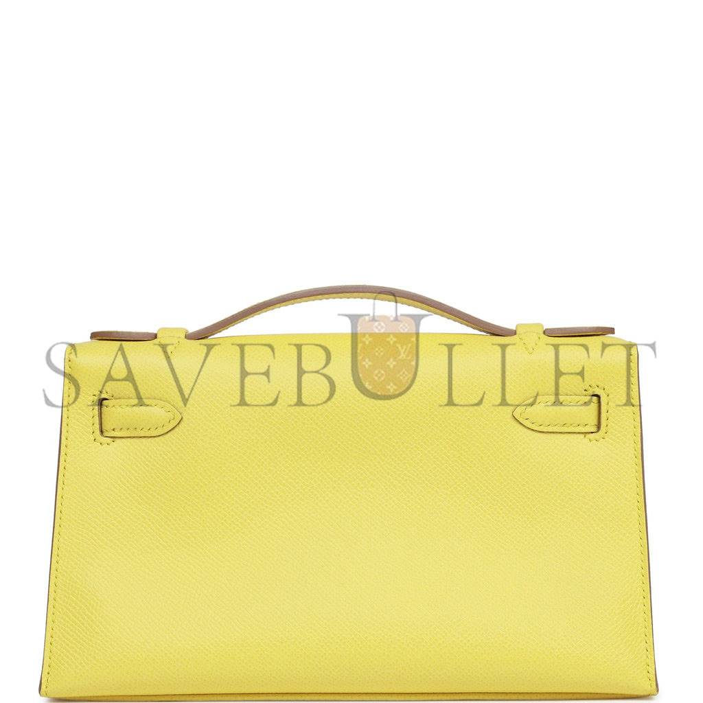 HERMES KELLY POCHETTE SOUFRE EPSOM GOLD HARDWARE  (22*12*13cm)