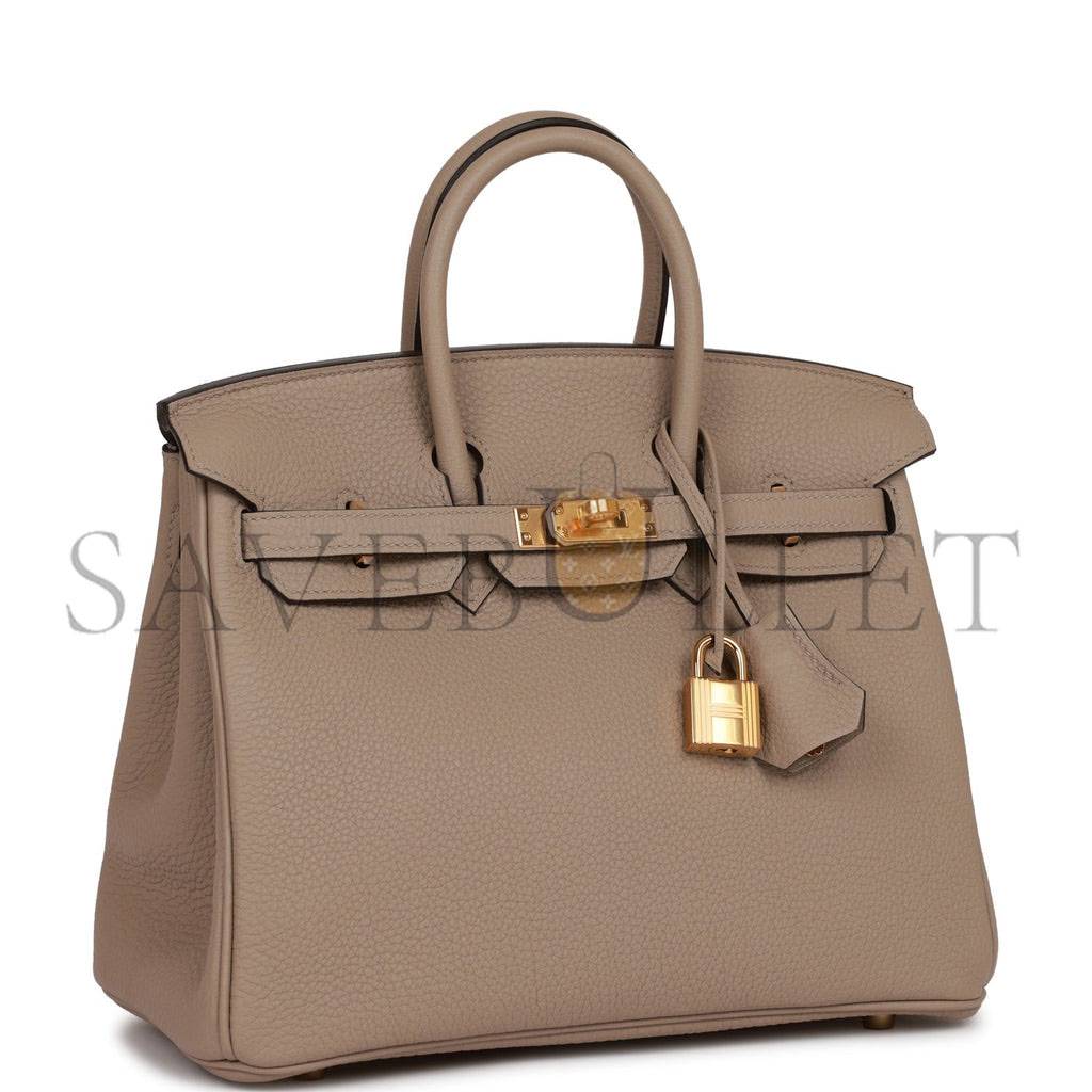 HERMES BIRKIN 25 GRIS TOURTERELLE TOGO GOLD HARDWARE HANDMADE (25cm)