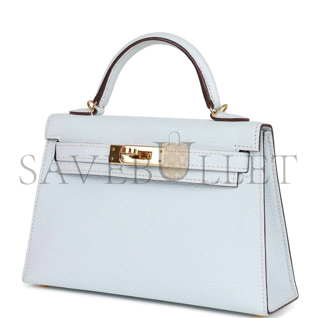 HERMES MINI HERMES KELLY SELLIER 20 BLEU BRUME CHEVRE GOLD HARDWARE (19*12*5.5cm)