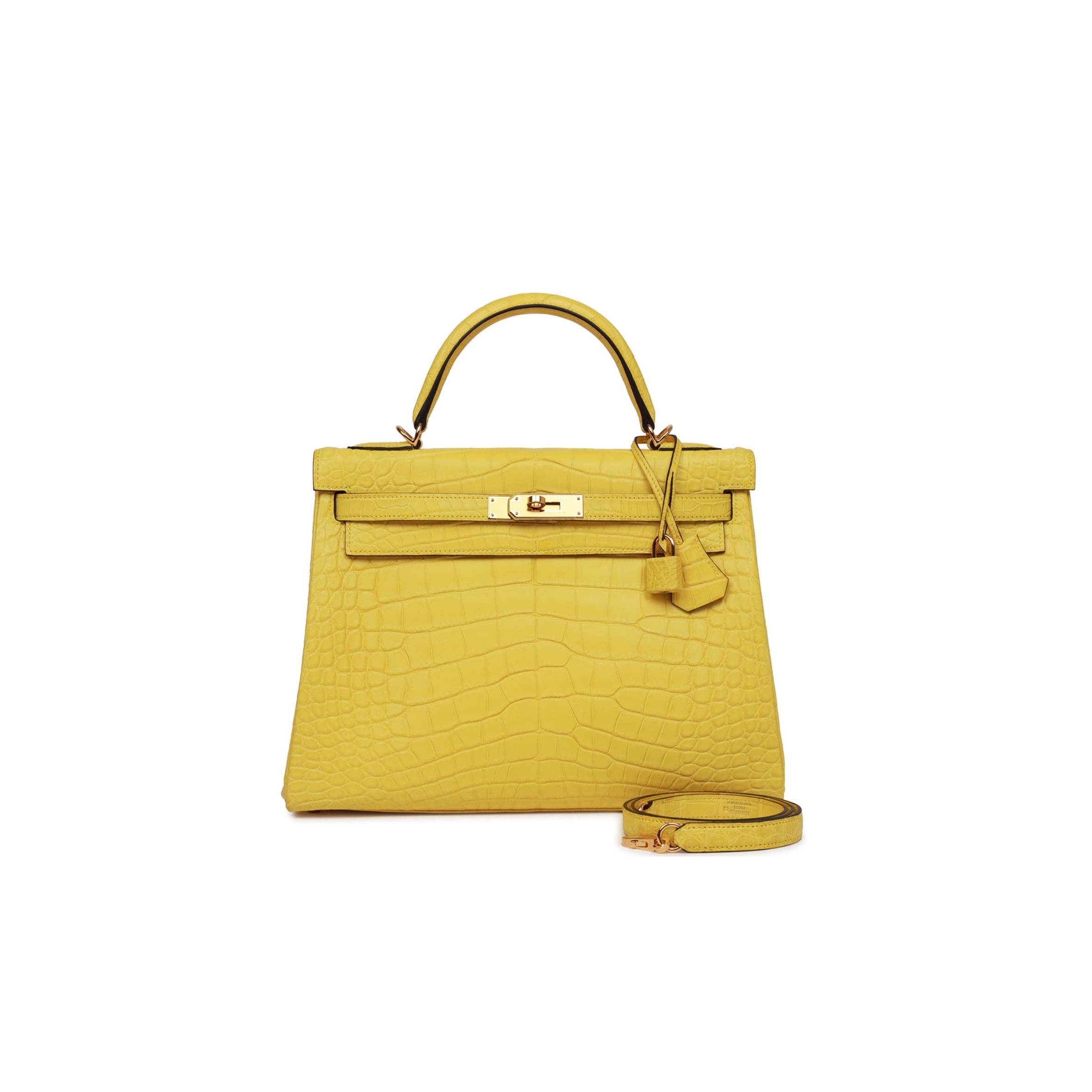 HERMES SPECIAL ORDER (HSS) KELLY RETOURNE 32 MIMOSA MATTE ALLIGATOR GOLD HARDWARE (32.*23*10.5cm)