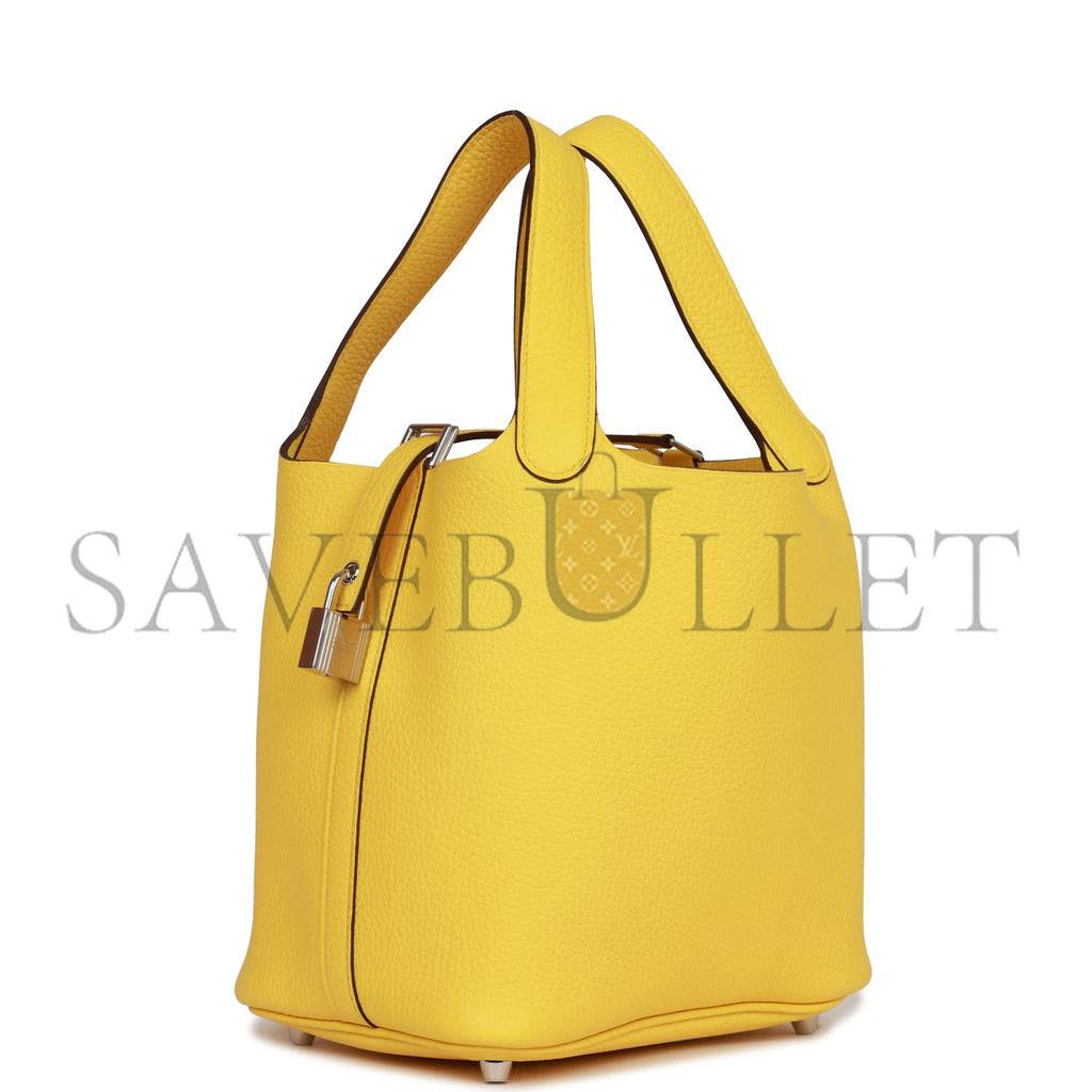 HERMES PICOTIN LOCK 18 JAUNE DE NAPLES CLEMENCE PALLADIUM HARDWARE (18*13*18cm)