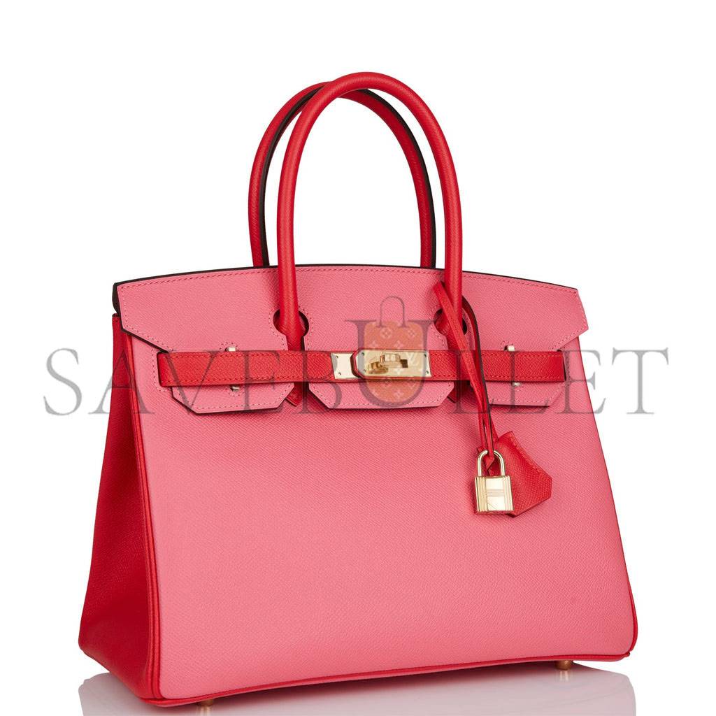 HERMES SPECIAL ORDER (HSS) BIRKIN 30 ROSE AZALEE AND ROUGE DE COEUR EPSOM PERMABRASS HARDWARE( 30cm*22*16cm)