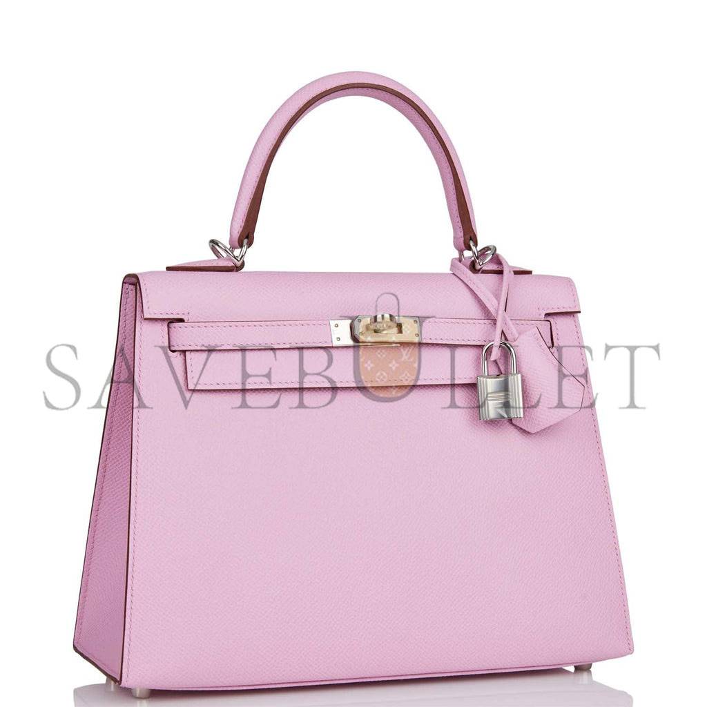 HERMES KELLY SELLIER 25 MAUVE SYLVESTRE EPSOM PALLADIUM HARDWARE   (25*17*7cm)