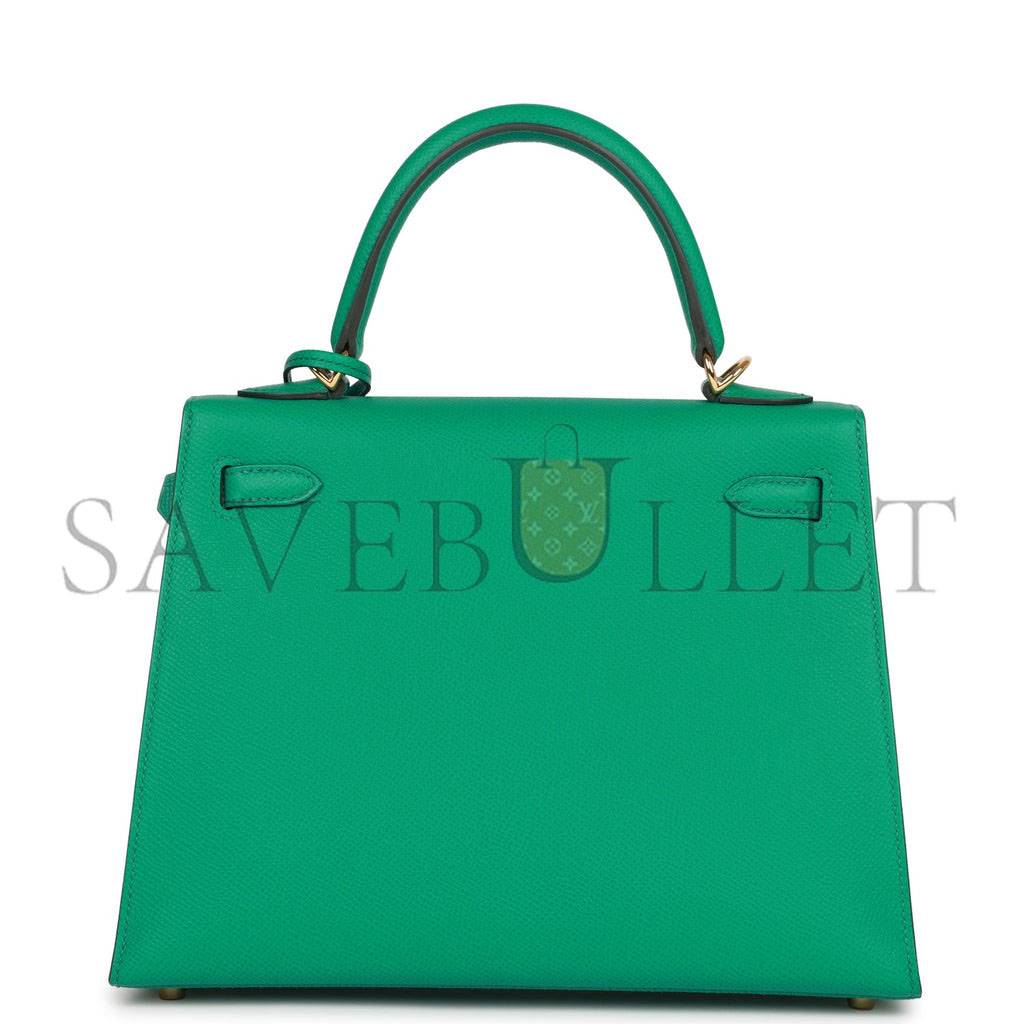 HERMES KELLY SELLIER 25 VERT JADE EPSOM GOLD HARDWARE HANDMADE  (25*17*7cm)