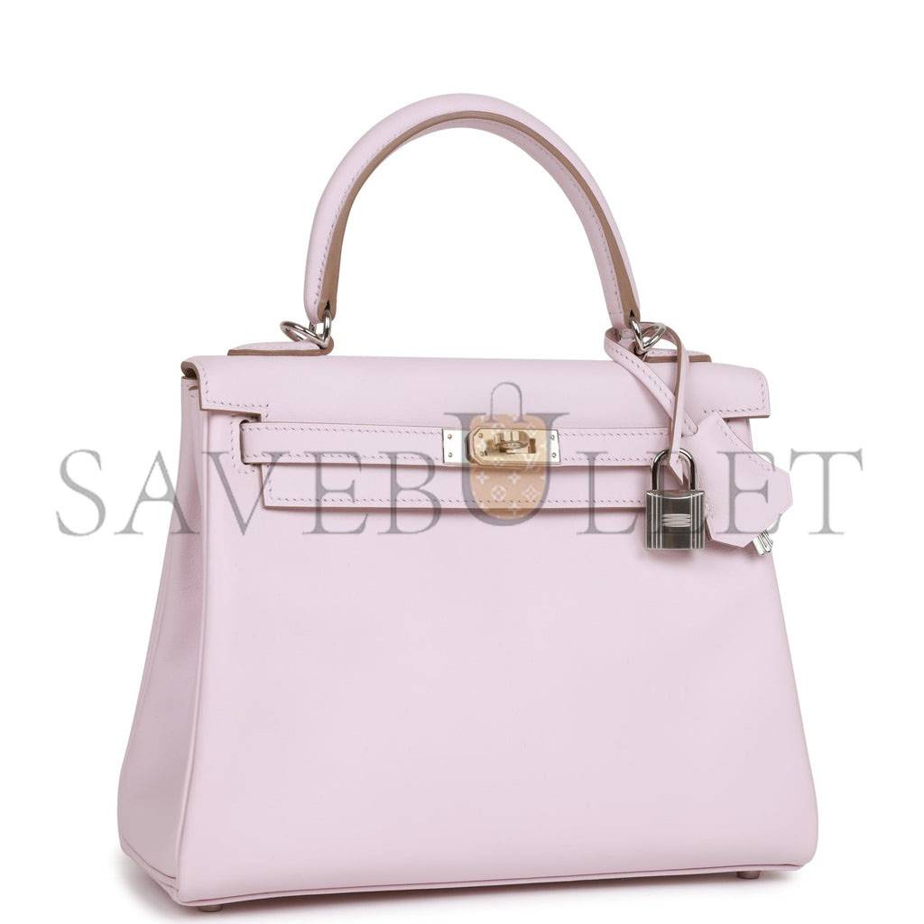 HERMES KELLY RETOURNE 25 MAUVE PALE SWIFT PALLADIUM HARDWARE HANDMADE(25*17*7cm)