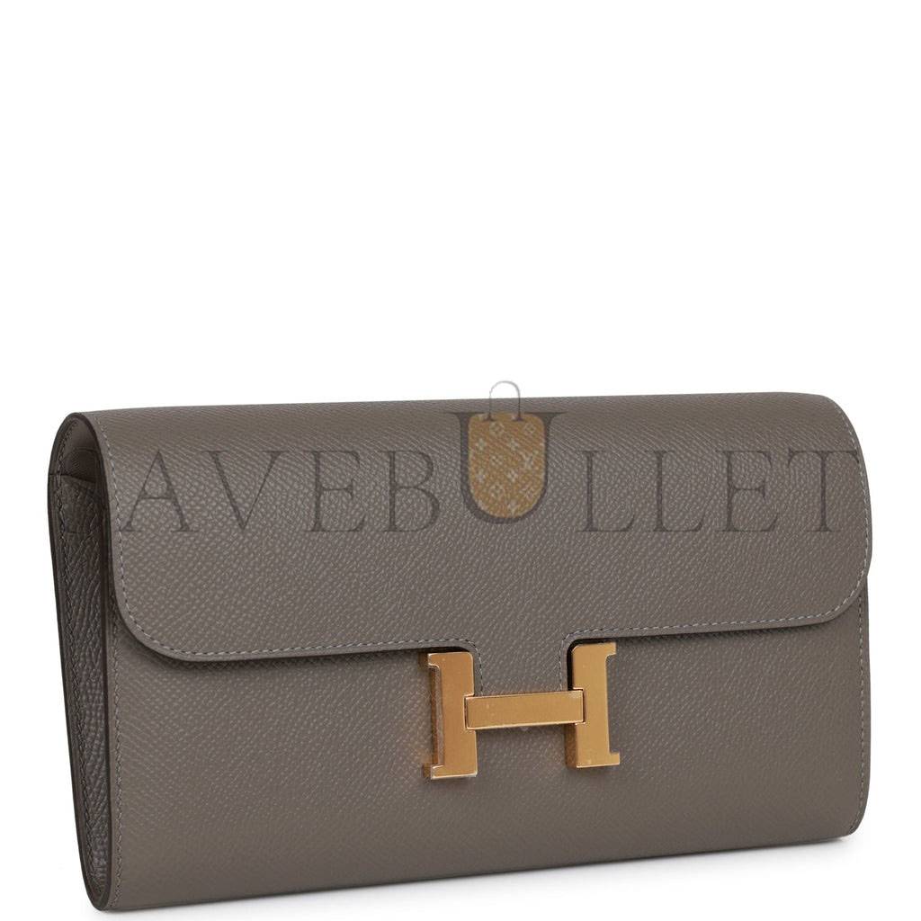 HERMES CONSTANCE WALLET TO GO GRIS MEYER EPSOM GOLD HARDWARE (20.5 x 13 x 2cm)