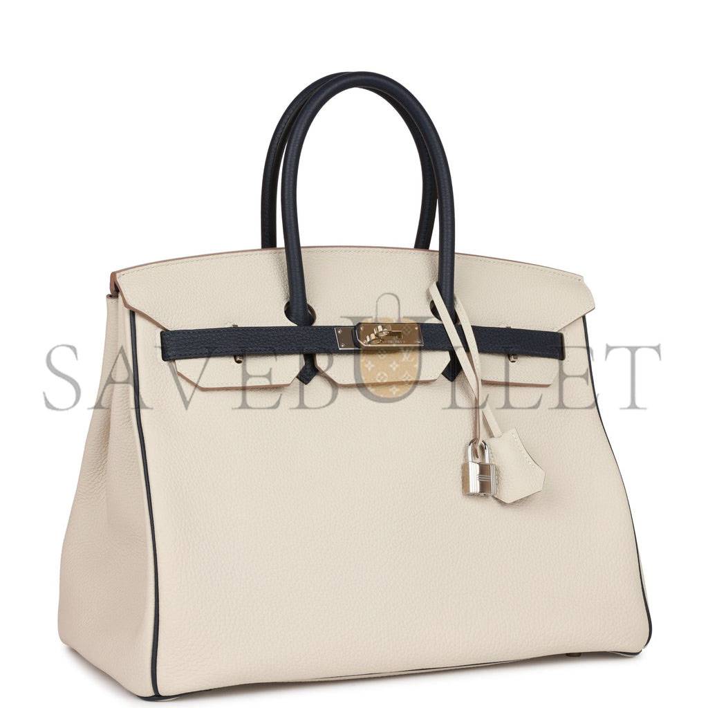 HERMES SPECIAL ORDER (HSS) BIRKIN 35 CRAIE AND BLEU NUIT TOGO PALLADIUM HARDWARE (35*25*18cm)