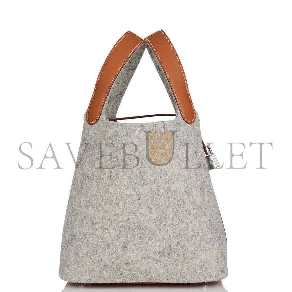 HERMES PICOTIN LOCK 22 GRIS CLAIR FEUTRE AND BARENIA PALLADIUM HARDWARE (22*21*18cm)