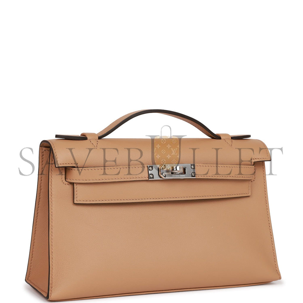 HERMES KELLY POCHETTE CHAI SWIFT PALLADIUM HARDWARE   (22*12*13cm)