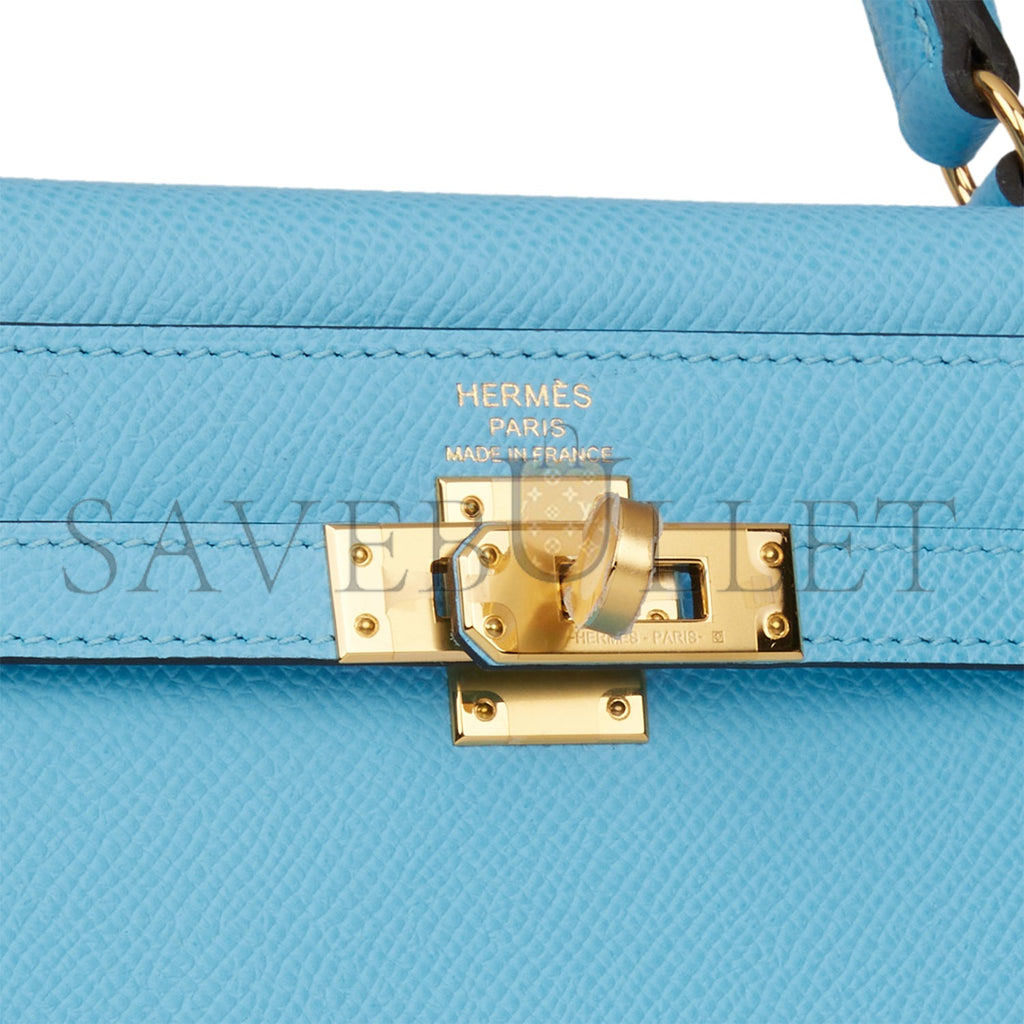 HERMES KELLY SELLIER 25 CELESTE EPSOM GOLD HARDWARE (25*17*7cm)