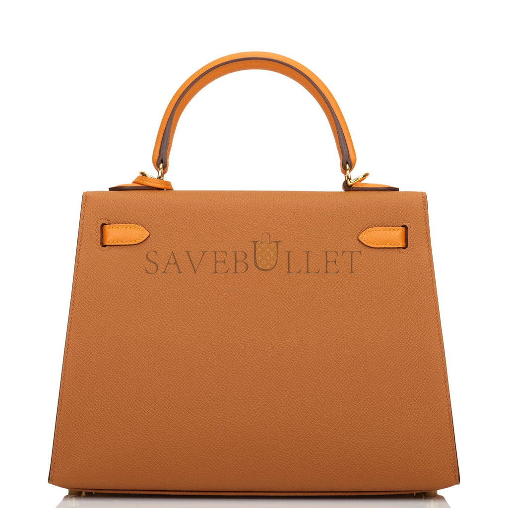 HERMES SPECIAL ORDER (HSS) KELLY SELLIER 25 GOLD AND APRICOT EPSOM GOLD HARDWARE HANDMADE (25*17*7cm)