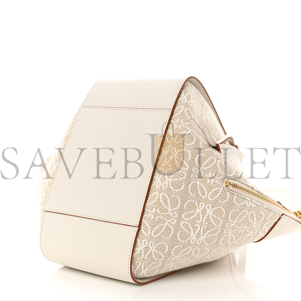 LOEWE CALFSKIN CANVAS ANAGRAM SMALL HAMMOCK SHOULDER BAG ECRU WHITE (30*25*13.5cm)