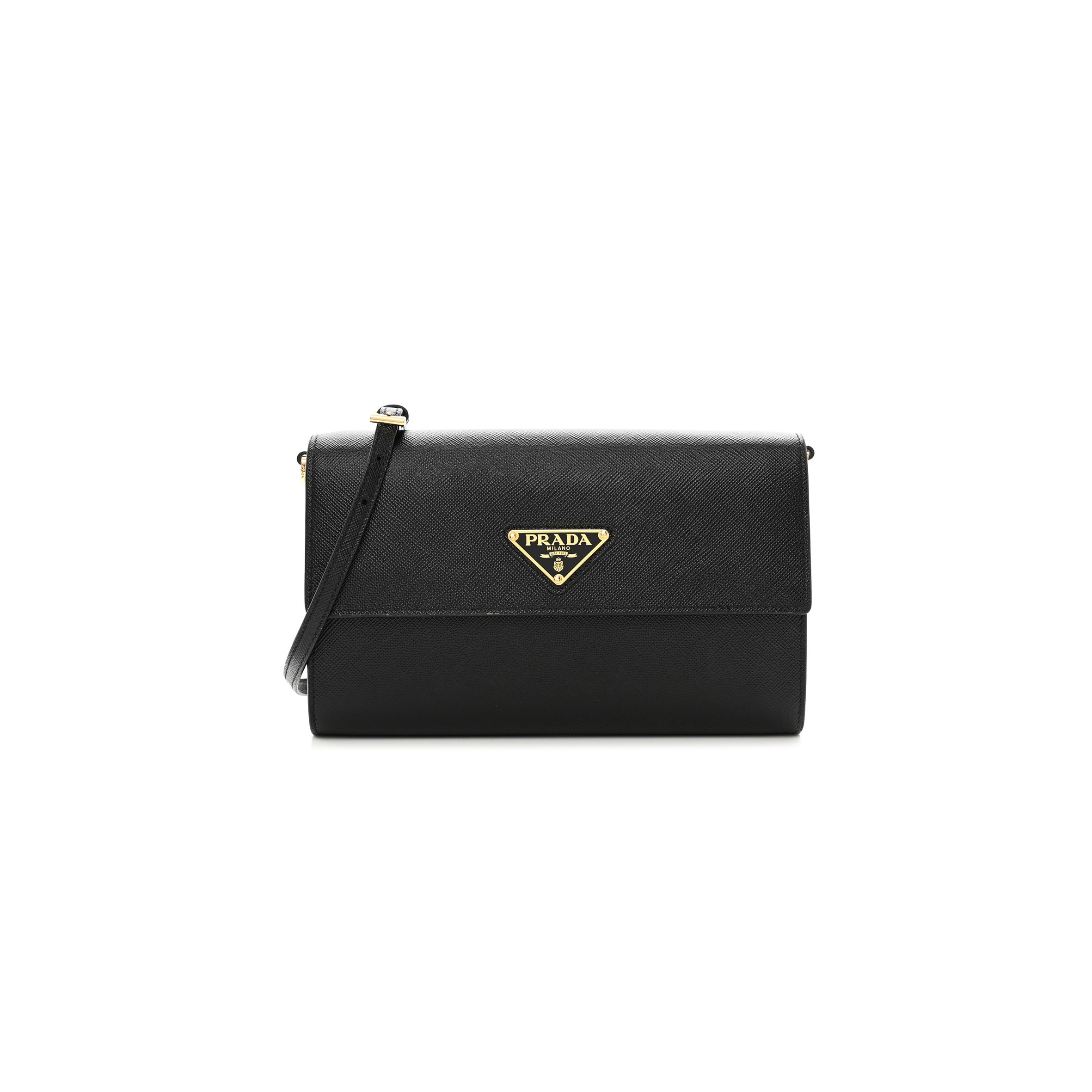 PRADA SAFFIANO WALLET WITH SHOULDER STRAP BLACK (21*14*4cm)