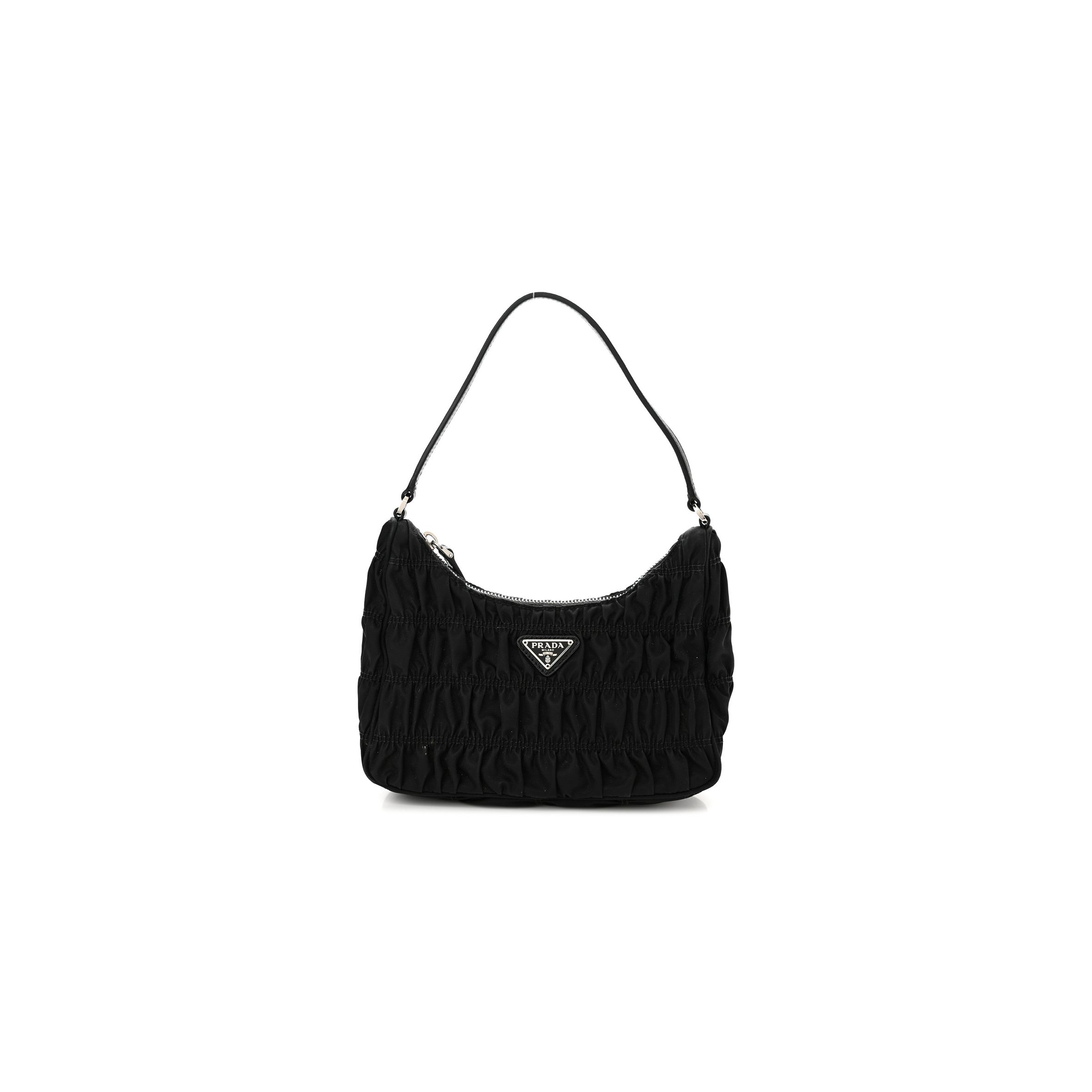 PRADA TESSUTO NYLON GAUFRE SHOULDER BAG BLACK (20*17*6cm)