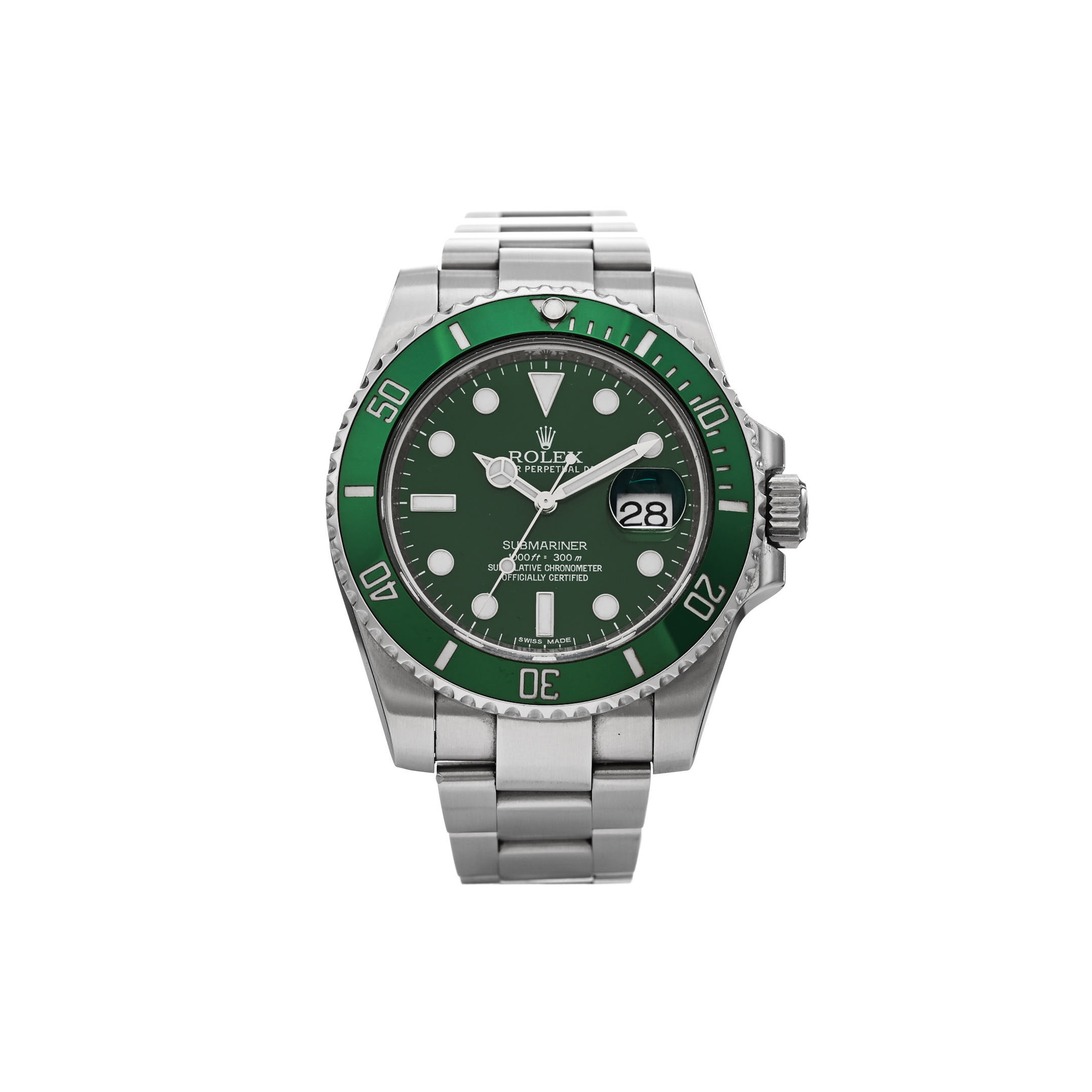 ROLEX STAINLESS STEEL 40MM OYSTER PERPETUAL SUBMARINER DATE &QUOT;HULK&QUOT; WATCH GREEN 116610LV