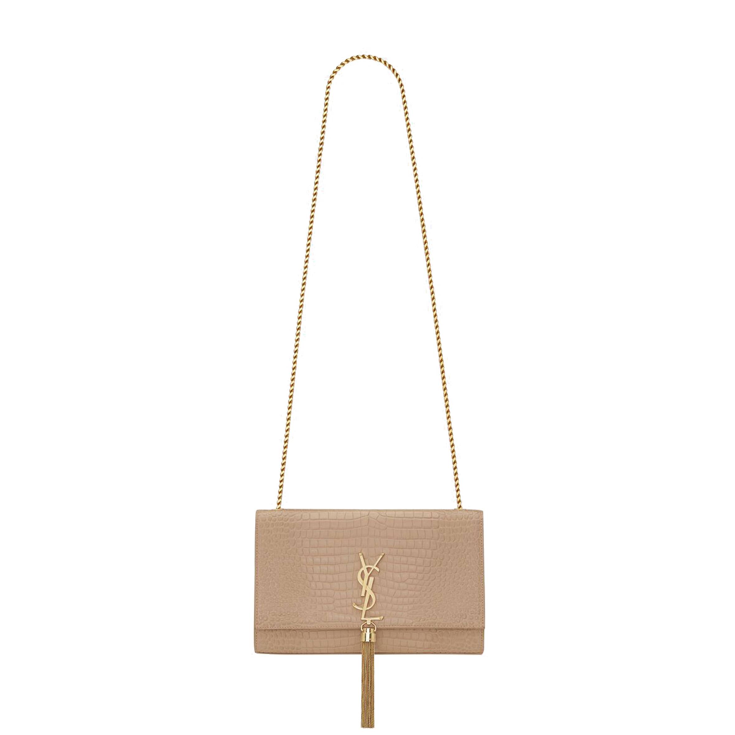 YSL KATE MEDIUM CHAIN BAG WITH TASSEL IN CROCODILE-EMBOSSED SHINY LEATHER 354119DND0J2721 (24*14.5*5.5cm)