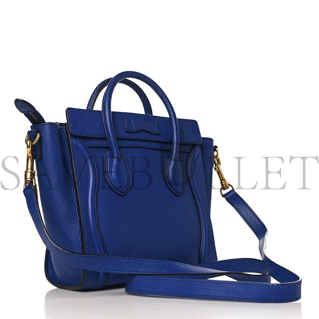 CELINE DRUMMED CALFSKIN NANO LUGGAGE INDIGO (20*20*10cm)