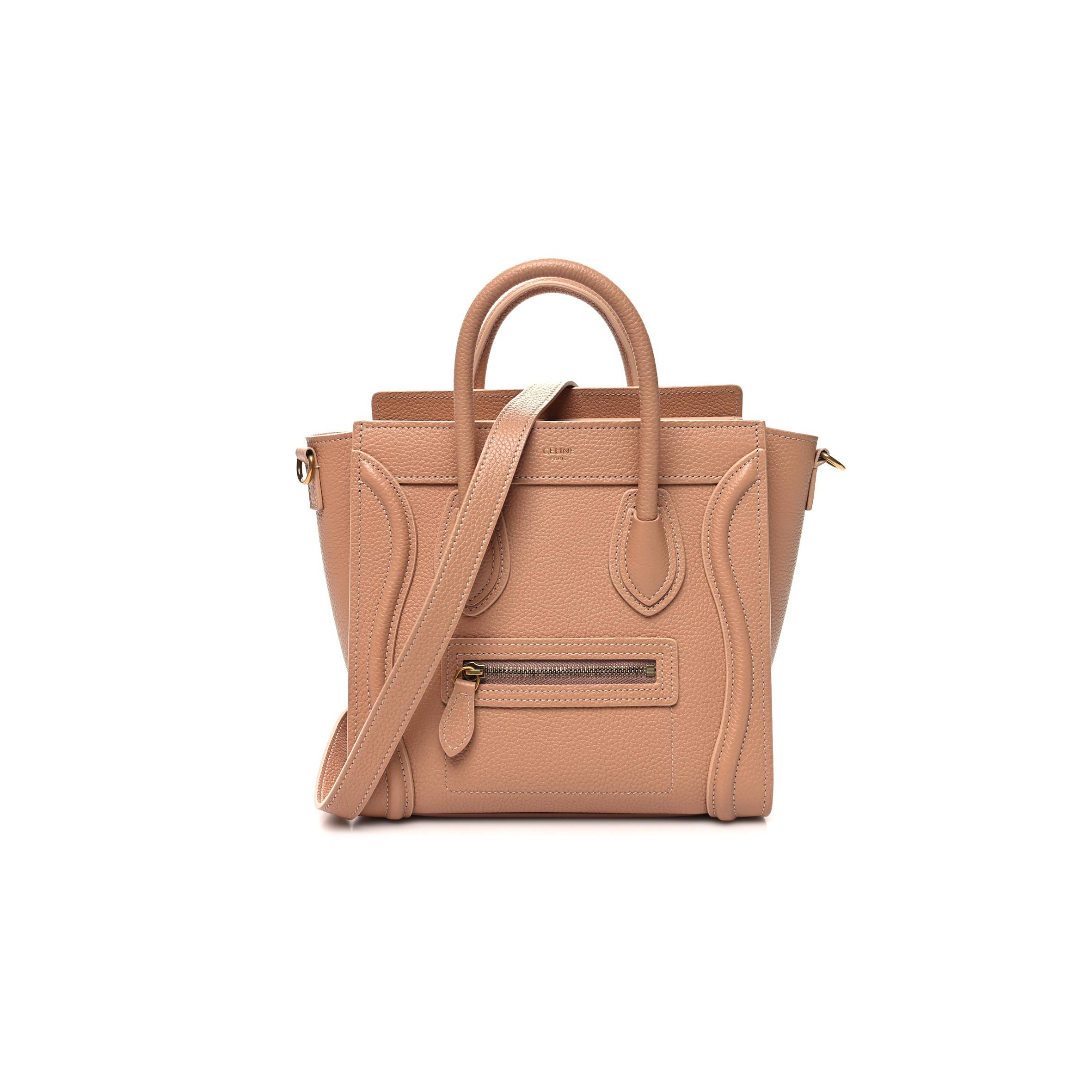 CELINE DRUMMED CALFSKIN NANO LUGGAGE DESERT ROSE (20*20*10cm)