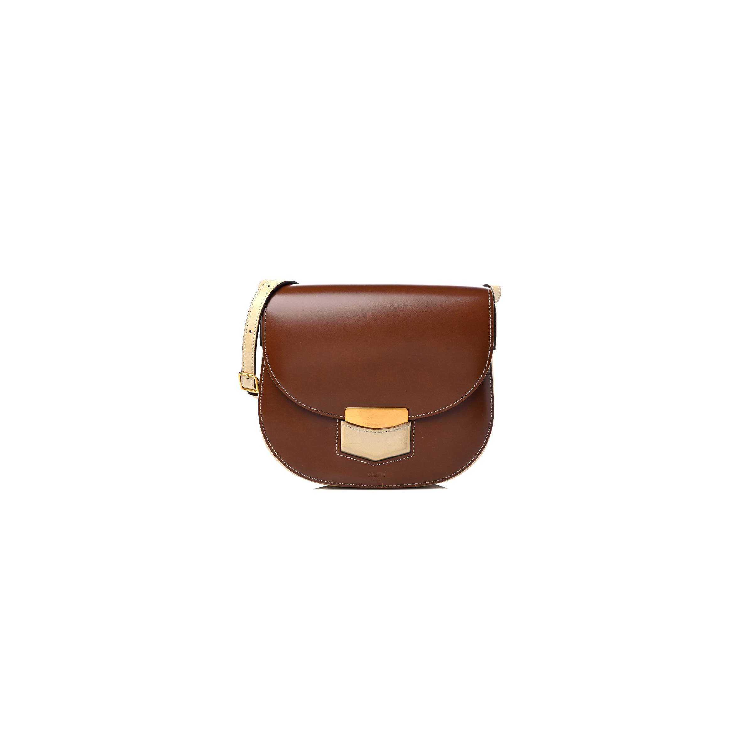 CELINE GLAZED CALFSKIN SMALL BI-COLOR TROTTEUR CHESTNUT (18*17*4cm)