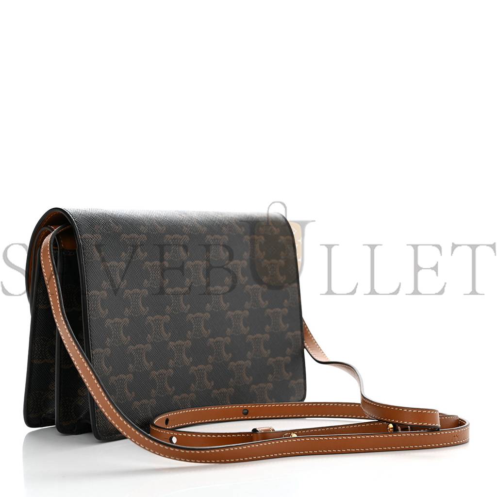 CELINE TRIOMPHE CANVAS LAMBSKIN WALLET ON STRAP TAN (20*13*6cm)