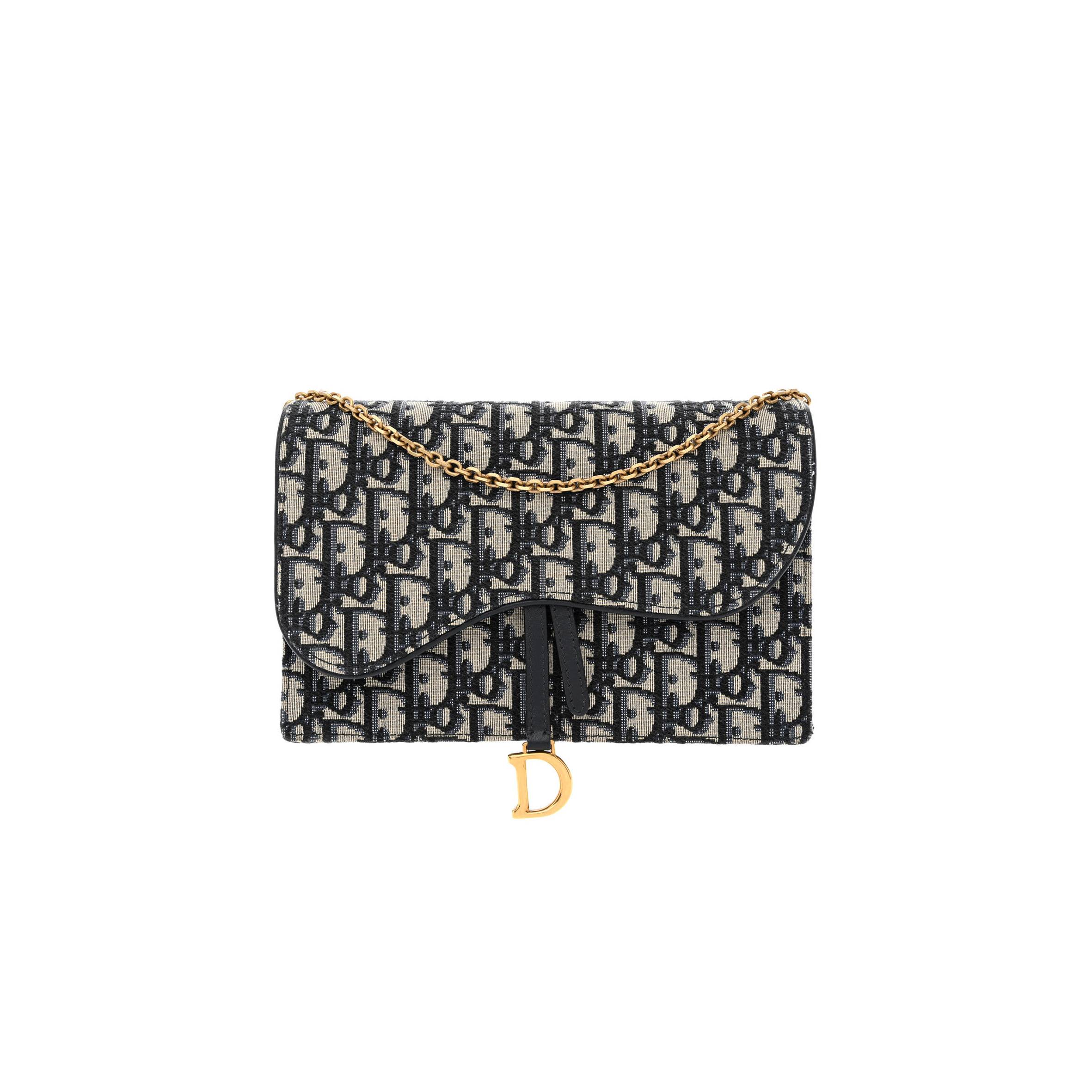 DIOR OBLIQUE SADDLE CHAIN POUCH BLUE (22*15*4.4cm)