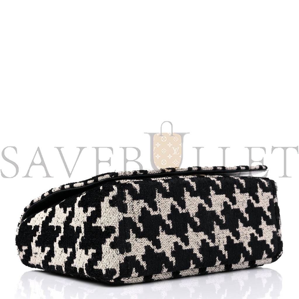 DIOR TECHNICAL CANVAS MACRO HOUNDSTOOTH MEDIUM CARO BAG BLACK WHITE (25*15*8.9cm)